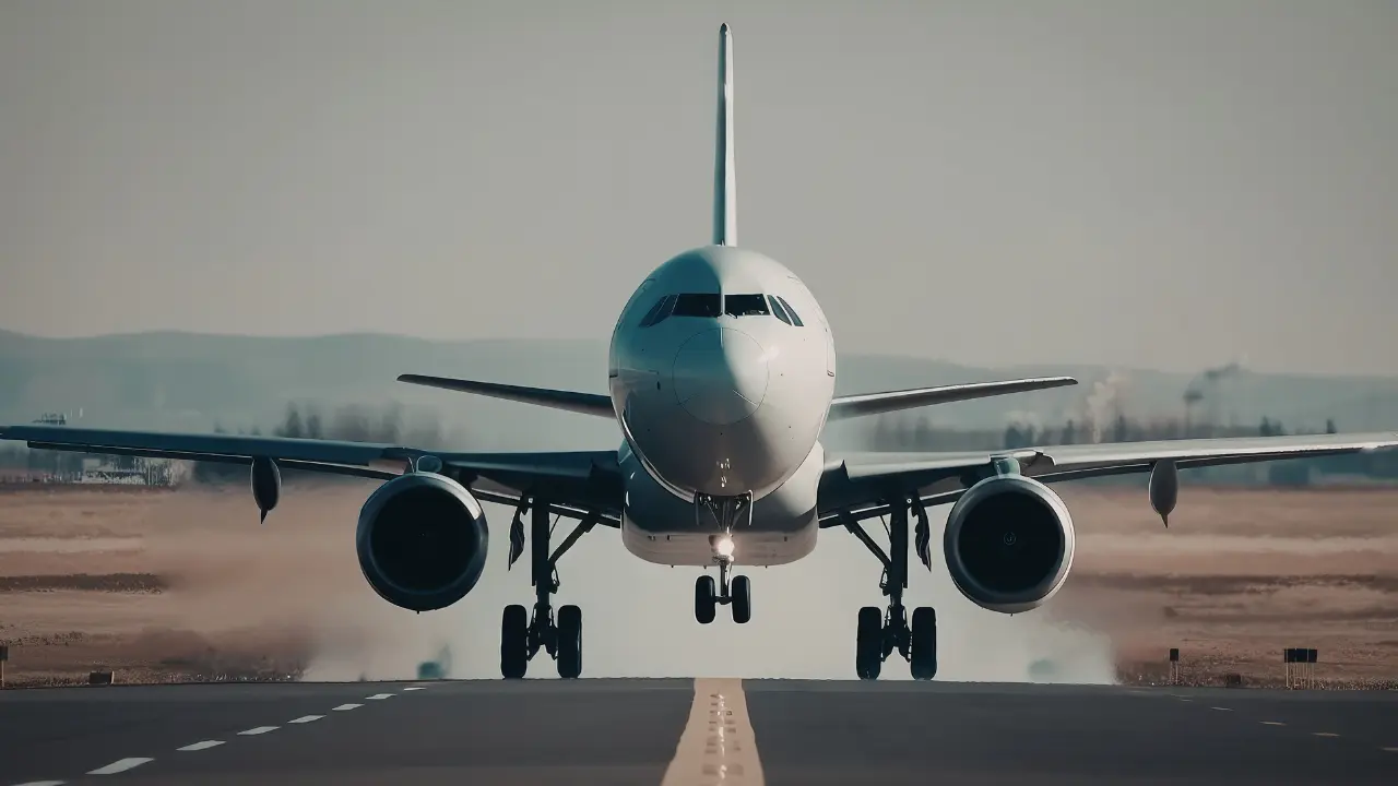 Vliegtuig op landingsbaan vertrek